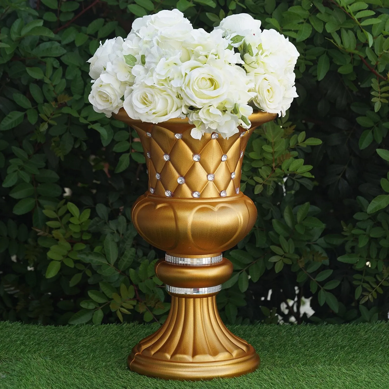 10mm Crystal Bead Studded Gold Wedding French Columns With Gold Mosaic Party Event Decoration - 17.75"x 11.25" - 4PCS