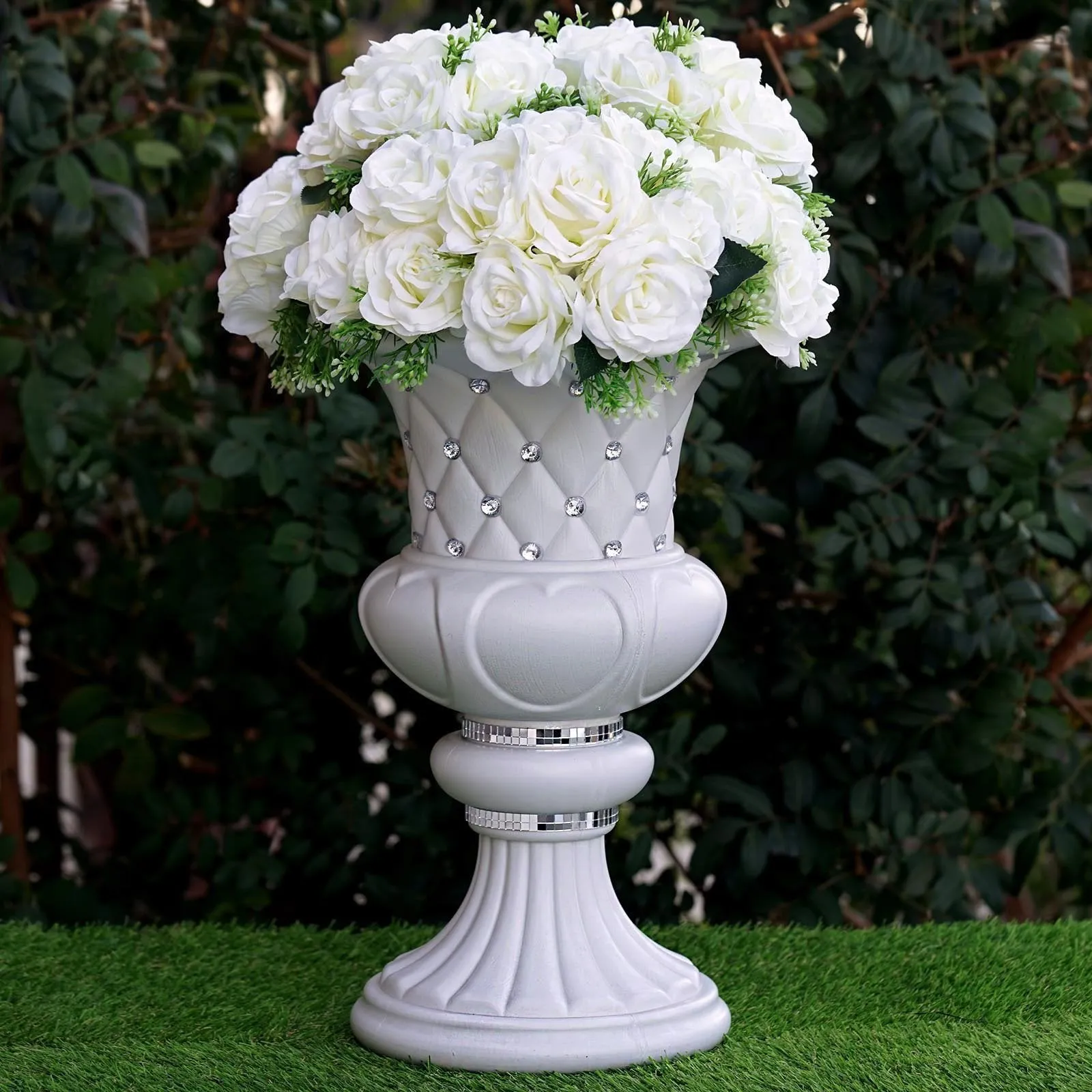 10mm Crystal Bead Studded White Wedding French Columns With Mirror Mosaic Party Event Decoration - 17.75"x 11.25" - 4PCS