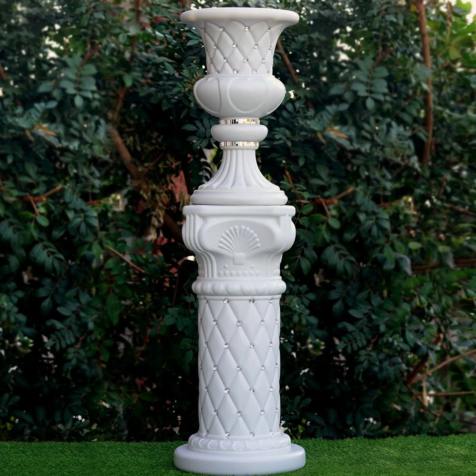 10mm Crystal Bead Studded White Wedding French Columns With Mirror Mosaic Party Event Decoration - 17.75"x 11.25" - 4PCS