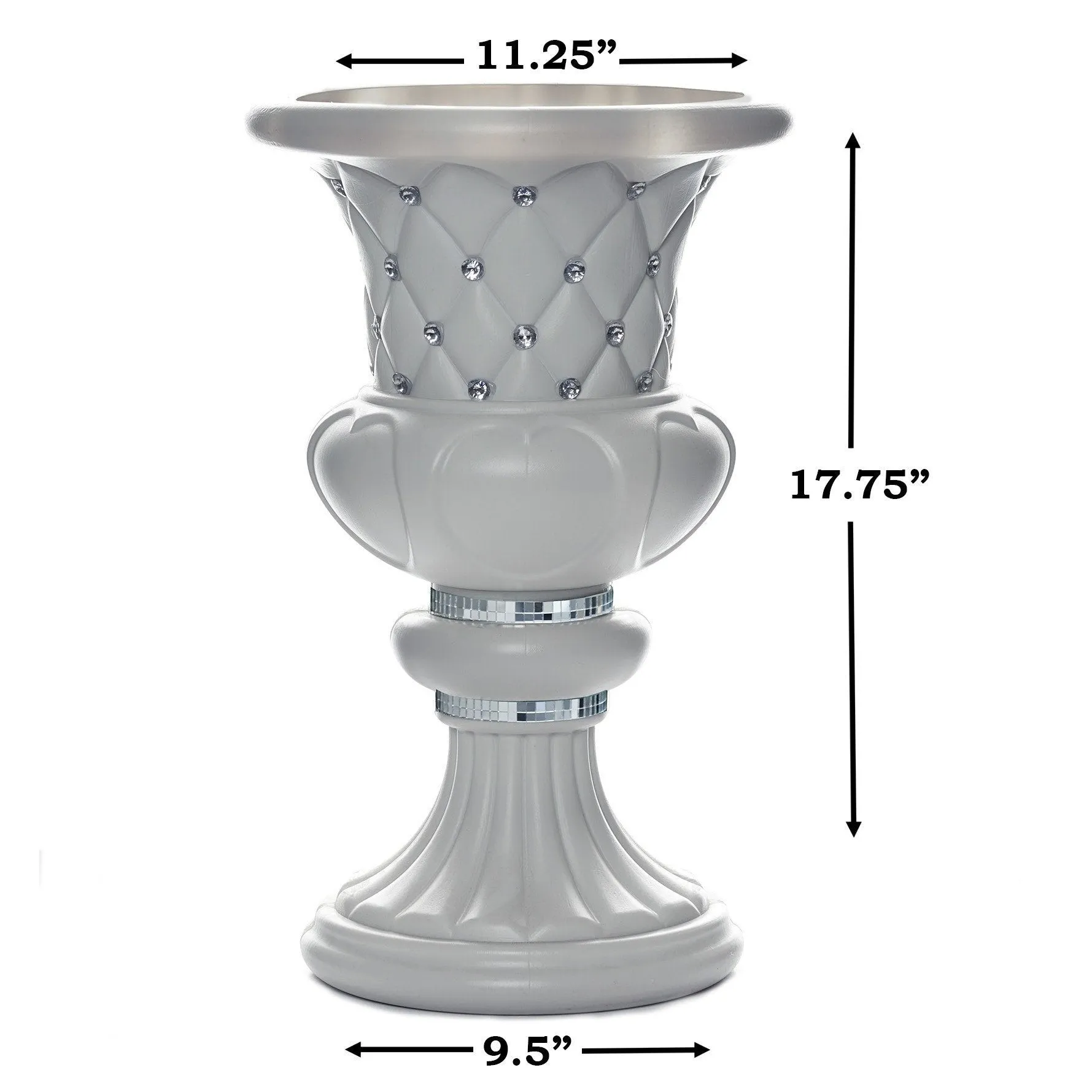 10mm Crystal Bead Studded White Wedding French Columns With Mirror Mosaic Party Event Decoration - 17.75"x 11.25" - 4PCS