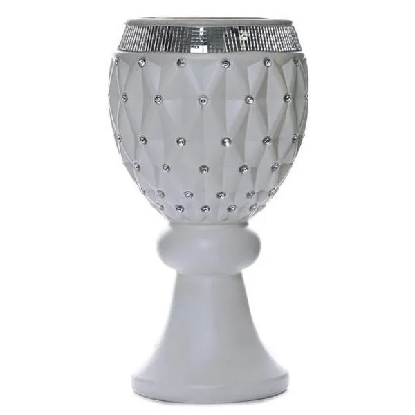 10mm Crystal Bead Studded White Wedding French Columns With Mirror Mosaic Party Event Decoration - 21"x9.5" - 4PCS