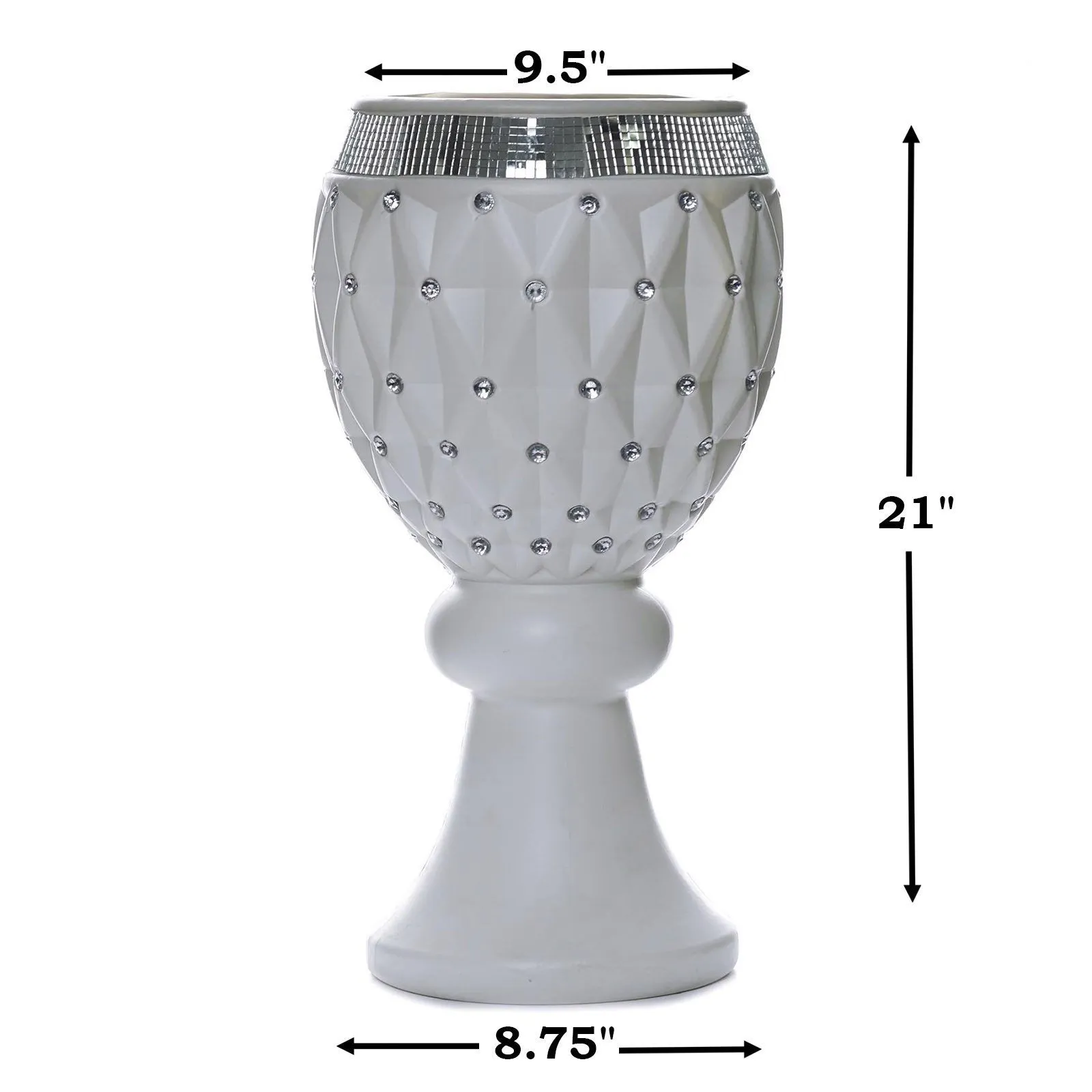 10mm Crystal Bead Studded White Wedding French Columns With Mirror Mosaic Party Event Decoration - 21"x9.5" - 4PCS