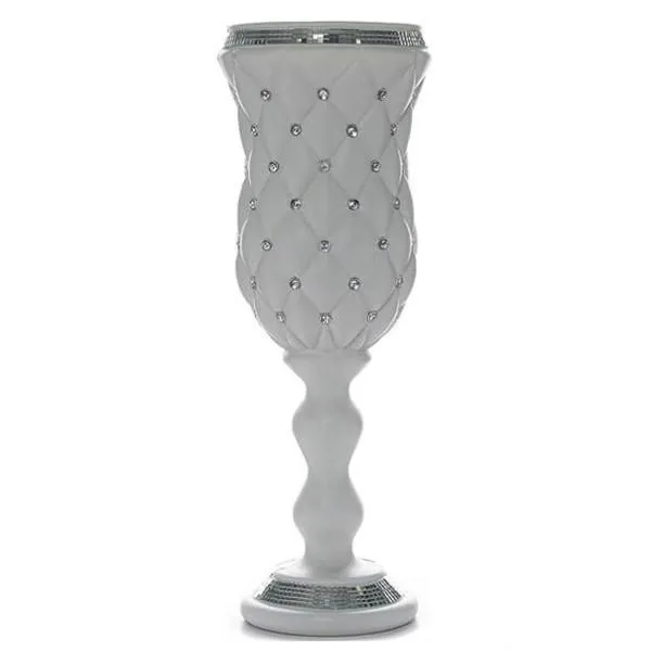 10mm Crystal Bead Studded White Wedding French Columns With Mirror Mosaic Party Event Decoration - 24"x8.75" - 6PCS
