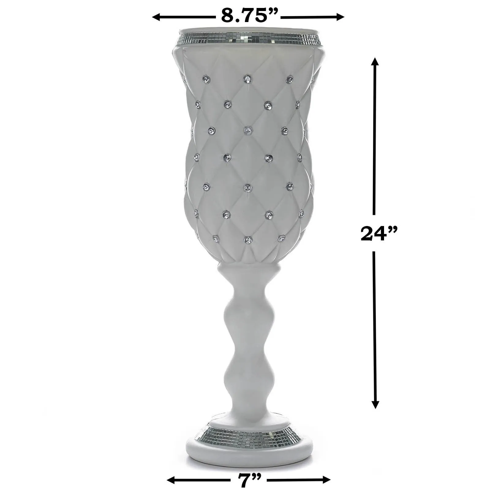 10mm Crystal Bead Studded White Wedding French Columns With Mirror Mosaic Party Event Decoration - 24"x8.75" - 6PCS
