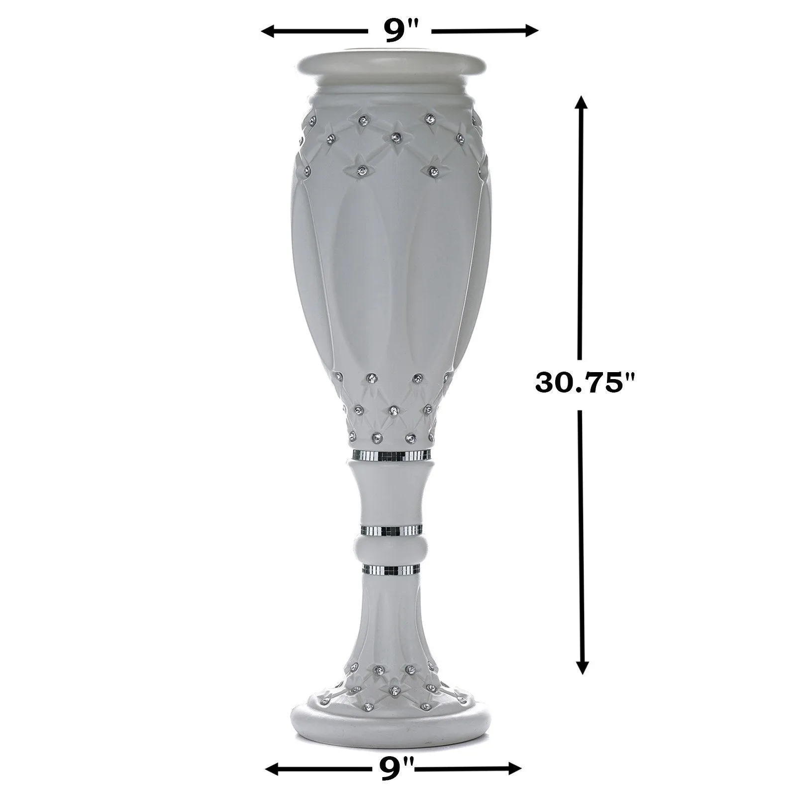 10mm Crystal Bead Studded White Wedding French Columns With Mirror Mosaic Party Event Decoration - 30.75"x9" - 4PCS
