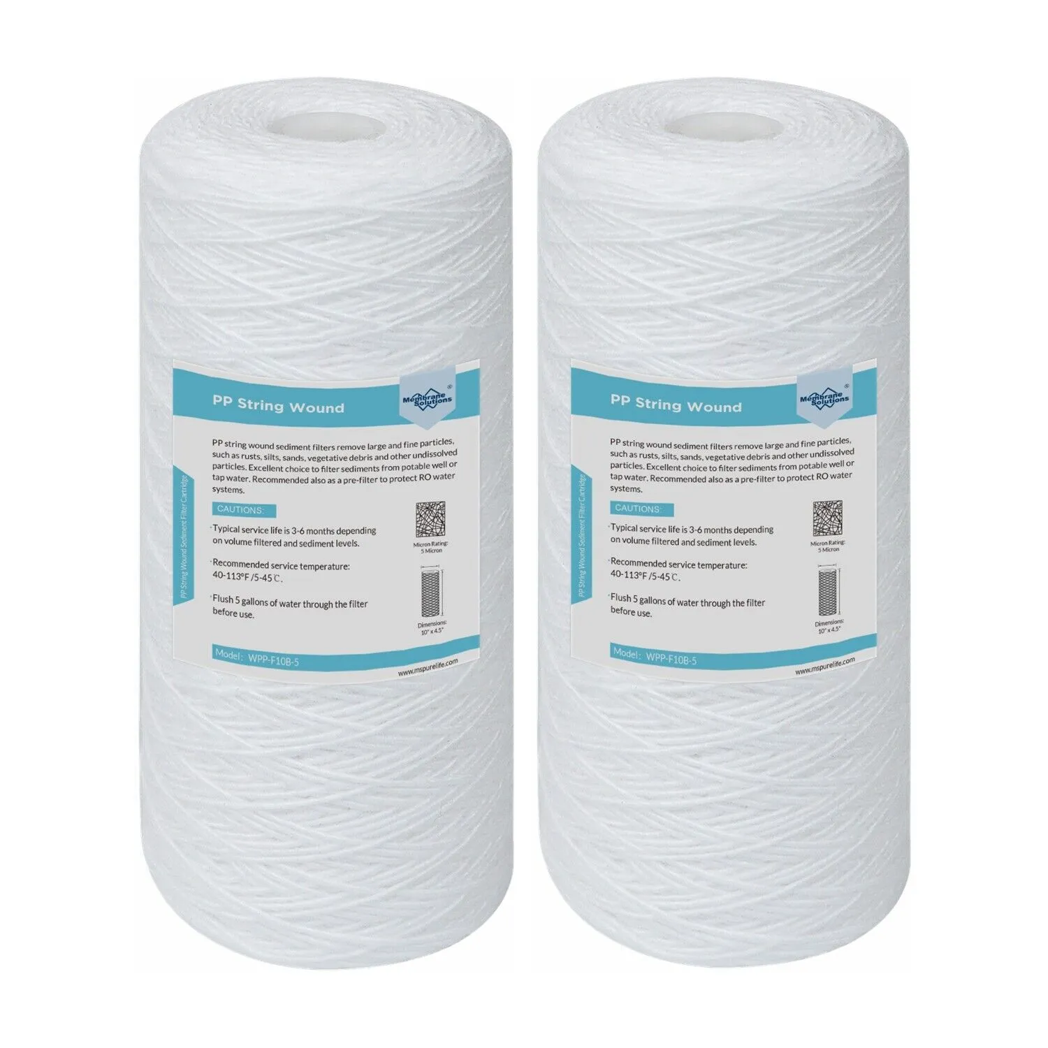 10" x 4.5" String Wound Sediment Water Filter 1/5/10 Micron for Big Blue