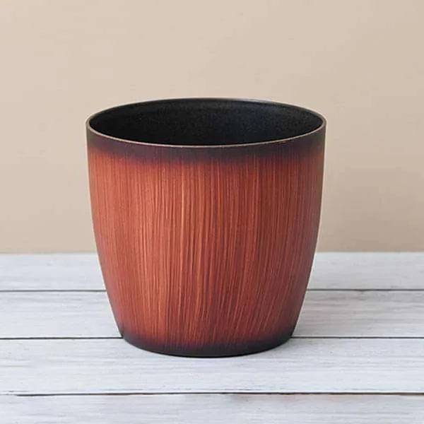 11.3 inch (29 cm) Ronda No. 2926 Wooden Finish Round Plastic Planter (Brown)