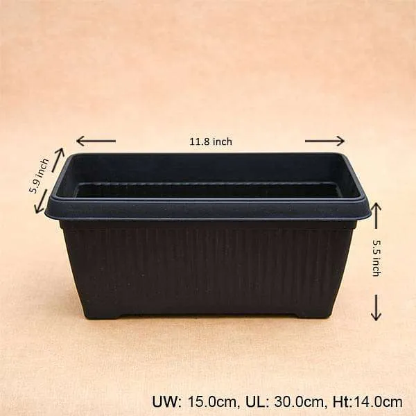 11.8 inch (30 cm) Bello Window Planter No. 30 Rectangle Plastic Pot (Black) (set of 6)