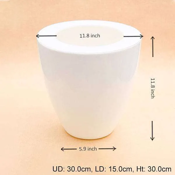 12 inch (30 cm) Convex Round Plastic Planter (White)