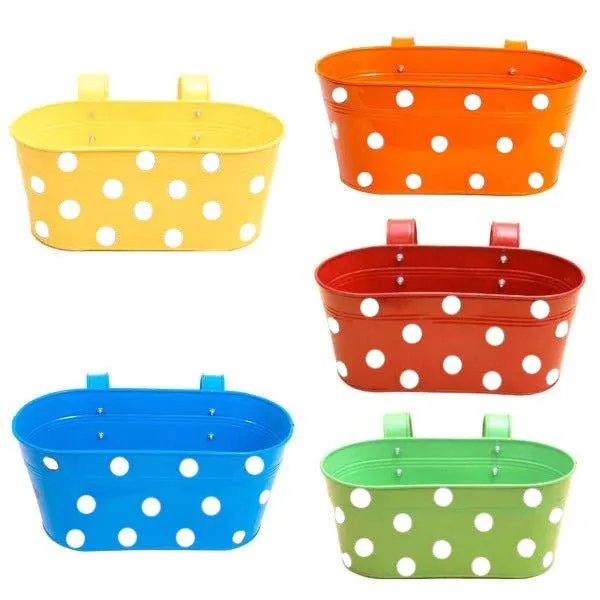 12 inch (30 cm) Polka Railing Oval Metal Planter