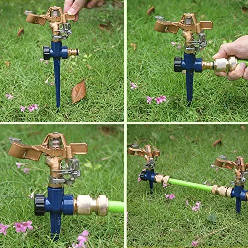 1/2 Inch Brass Impact Sprinkler, Heavy Duty Sprinkler Head with Nozzles, Adjustable 0-360 Degrees Pattern, Watering Sprinklers for Yard, Lawn and Grass Irrigation, 3 Pack