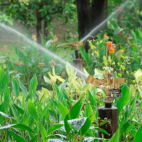 1/2 Inch Brass Impact Sprinkler, Heavy Duty Sprinkler Head with Nozzles, Adjustable 0-360 Degrees Pattern, Watering Sprinklers for Yard, Lawn and Grass Irrigation, 3 Pack