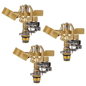 1/2 Inch Brass Impact Sprinkler, Heavy Duty Sprinkler Head with Nozzles, Adjustable 0-360 Degrees Pattern, Watering Sprinklers for Yard, Lawn and Grass Irrigation, 3 Pack