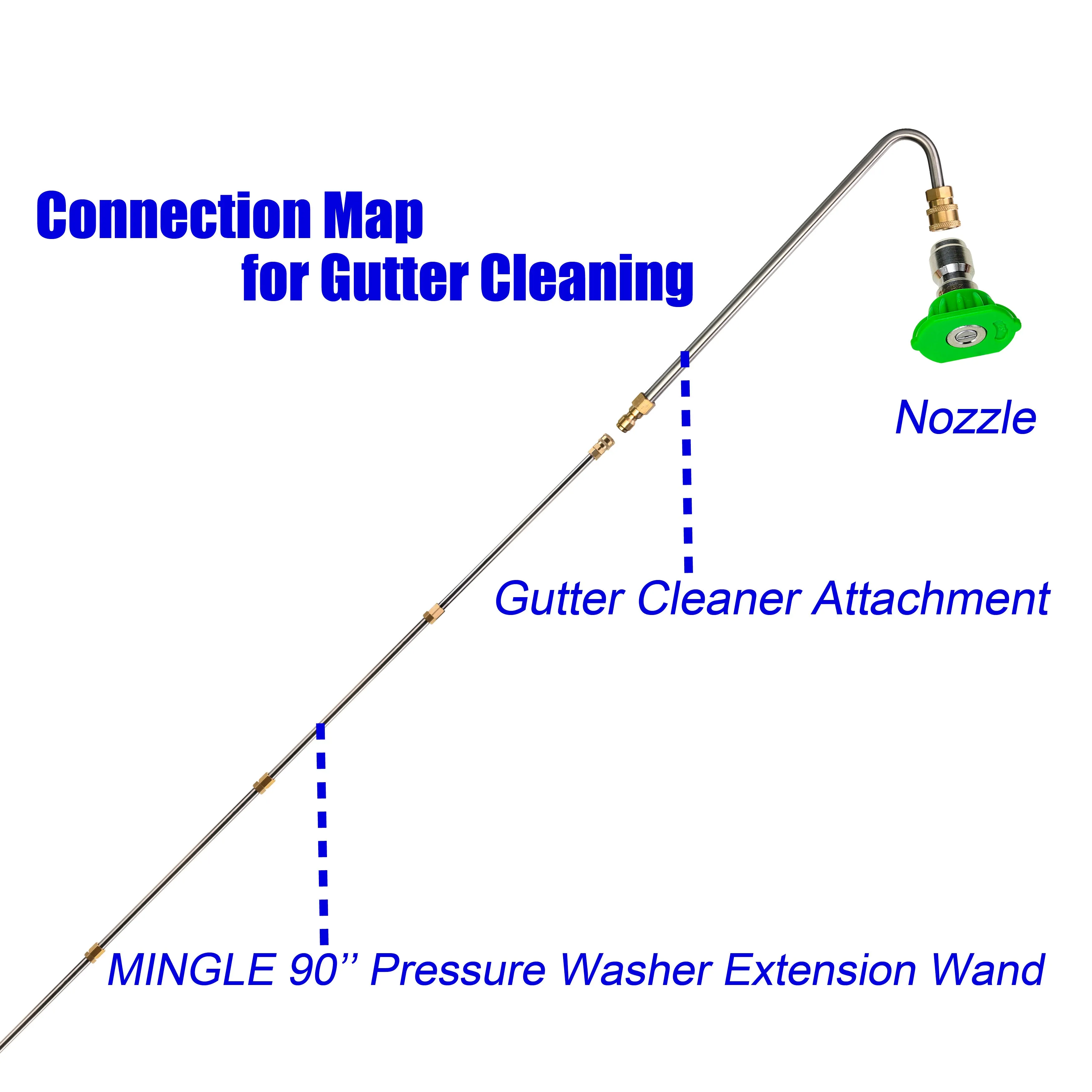 120° Angled Extension Wand, 13" Gutter Cleaning Attachment, 5 Nozzles, 1/4" Quick Connect, 4,000 PSI
