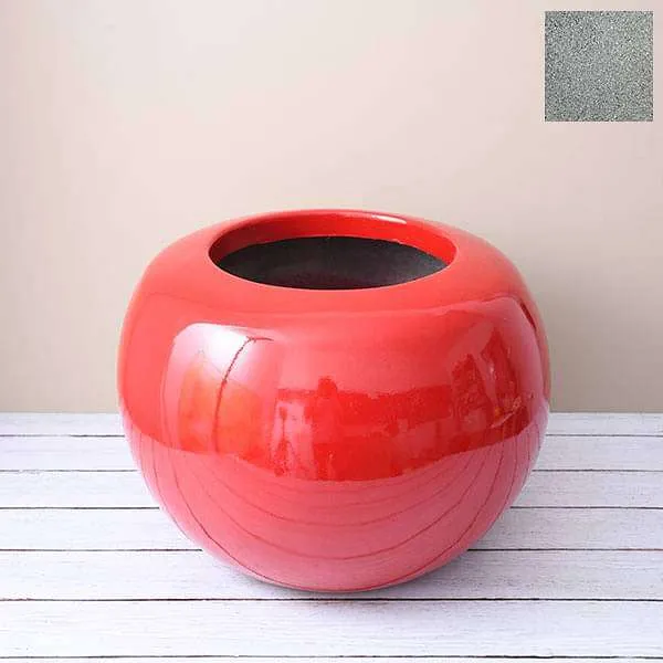 14 inch (36 cm) OTH-6 Stone Finish Round Fiberglass Planter (Grey)