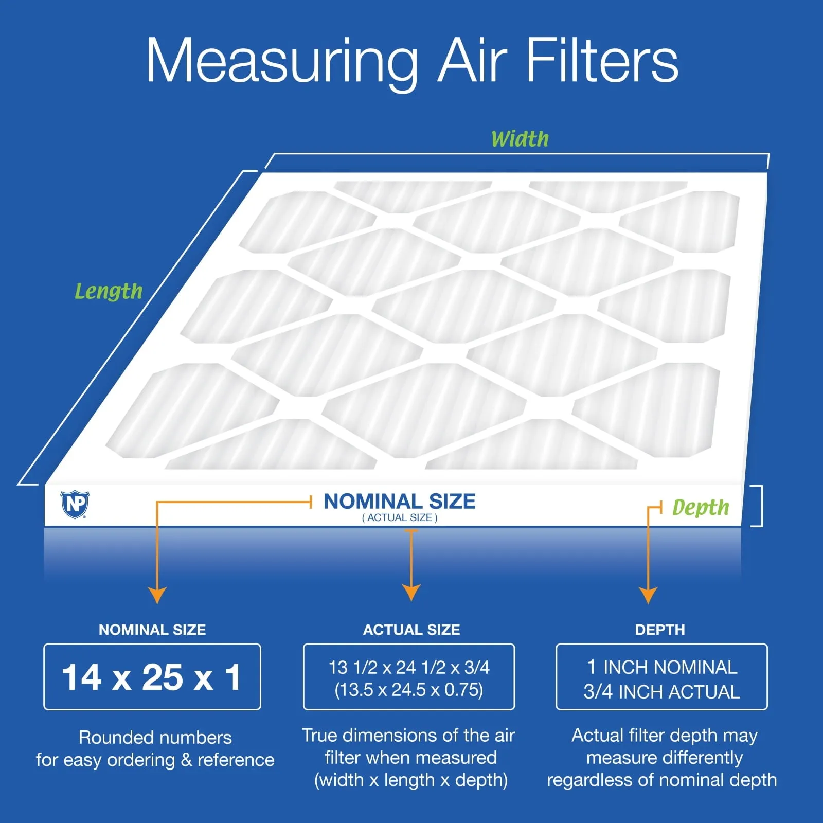 14x25x1 (13_1/2x24_1/2) Pleated MERV 13 Air Filters 6 Pack