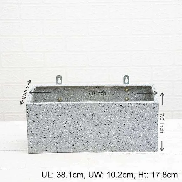 15 inch (38 cm) SML-010 Stone Finish Wall Mounted Rectangle Fiberglass Planter (Grey)