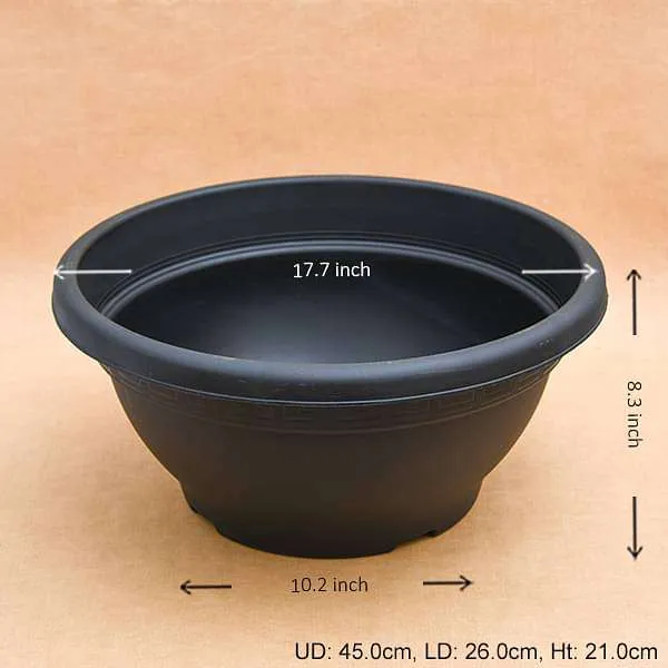 17.7 inch (45 cm) Bowl No. 45 Round Plastic Pot (Black) (set of 3)