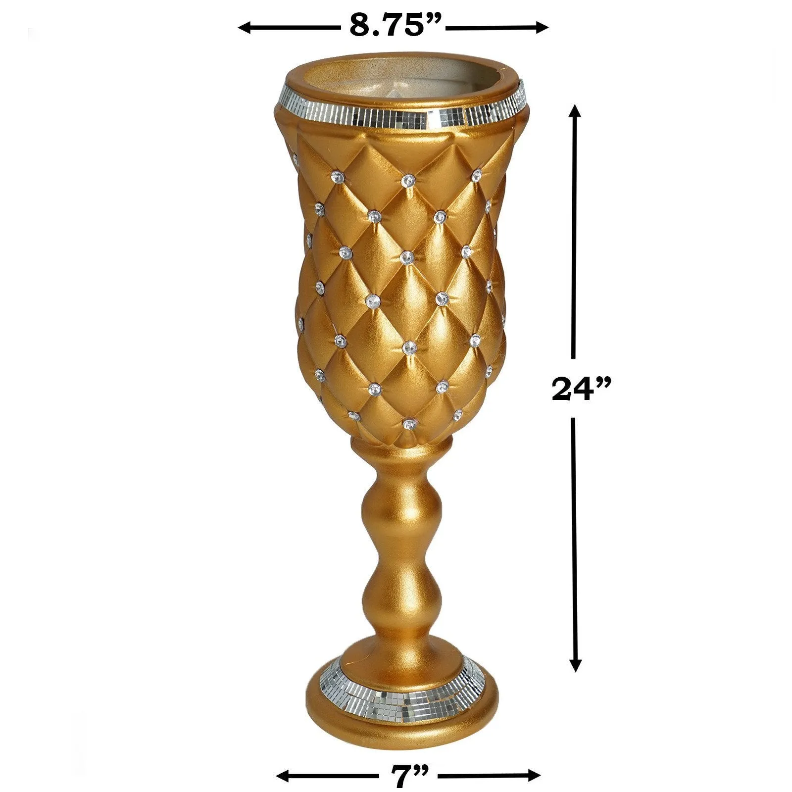 24" Tall Crystal Beaded Gold Wedding French Columns With Mirror Mosaic Party Event Decoration - 6PCS