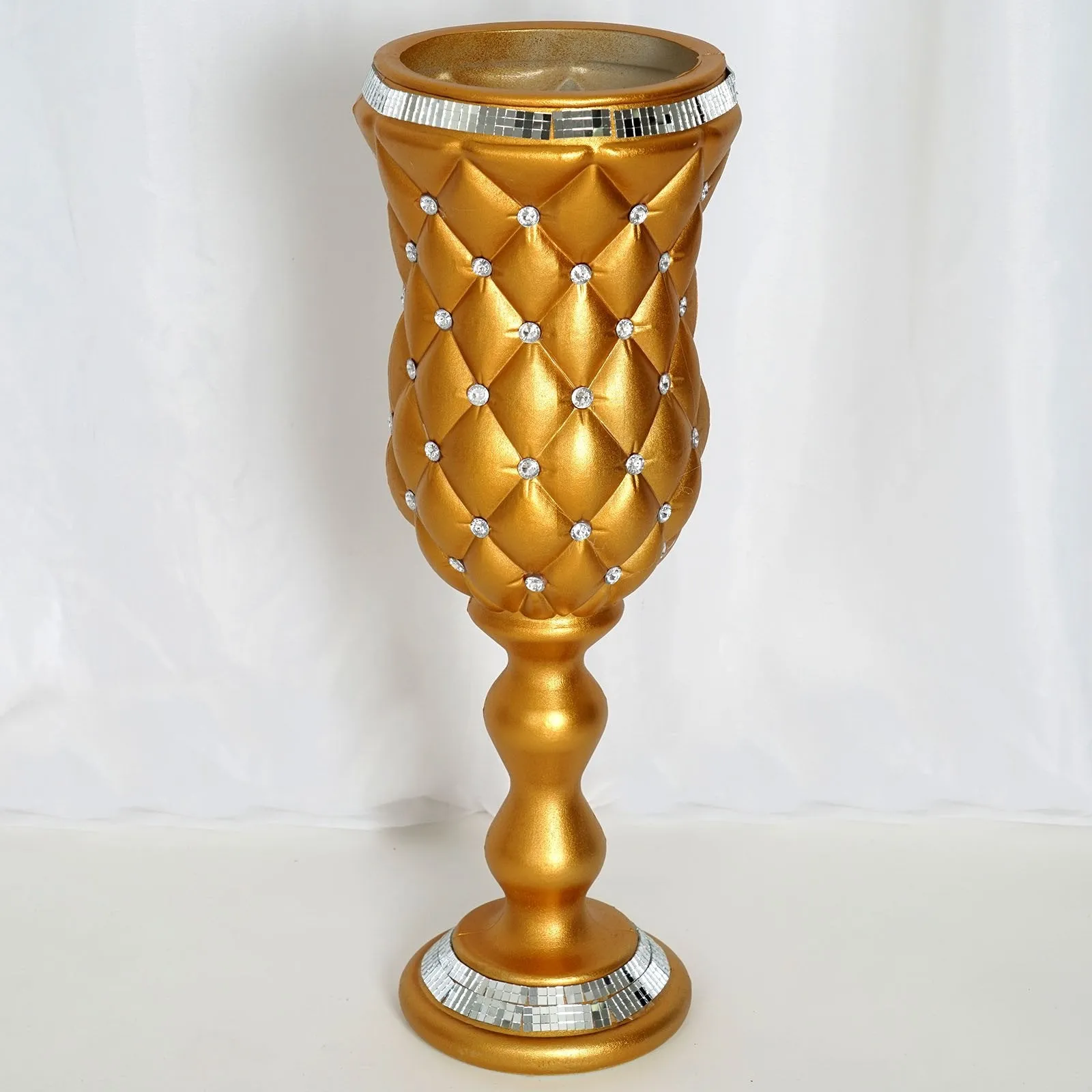 24" Tall Crystal Beaded Gold Wedding French Columns With Mirror Mosaic Party Event Decoration - 6PCS