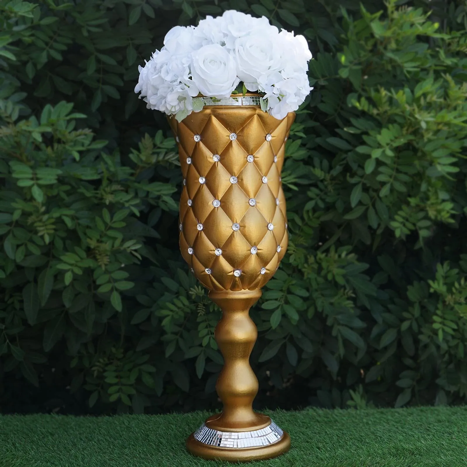 24" Tall Crystal Beaded Gold Wedding French Columns With Mirror Mosaic Party Event Decoration - 6PCS
