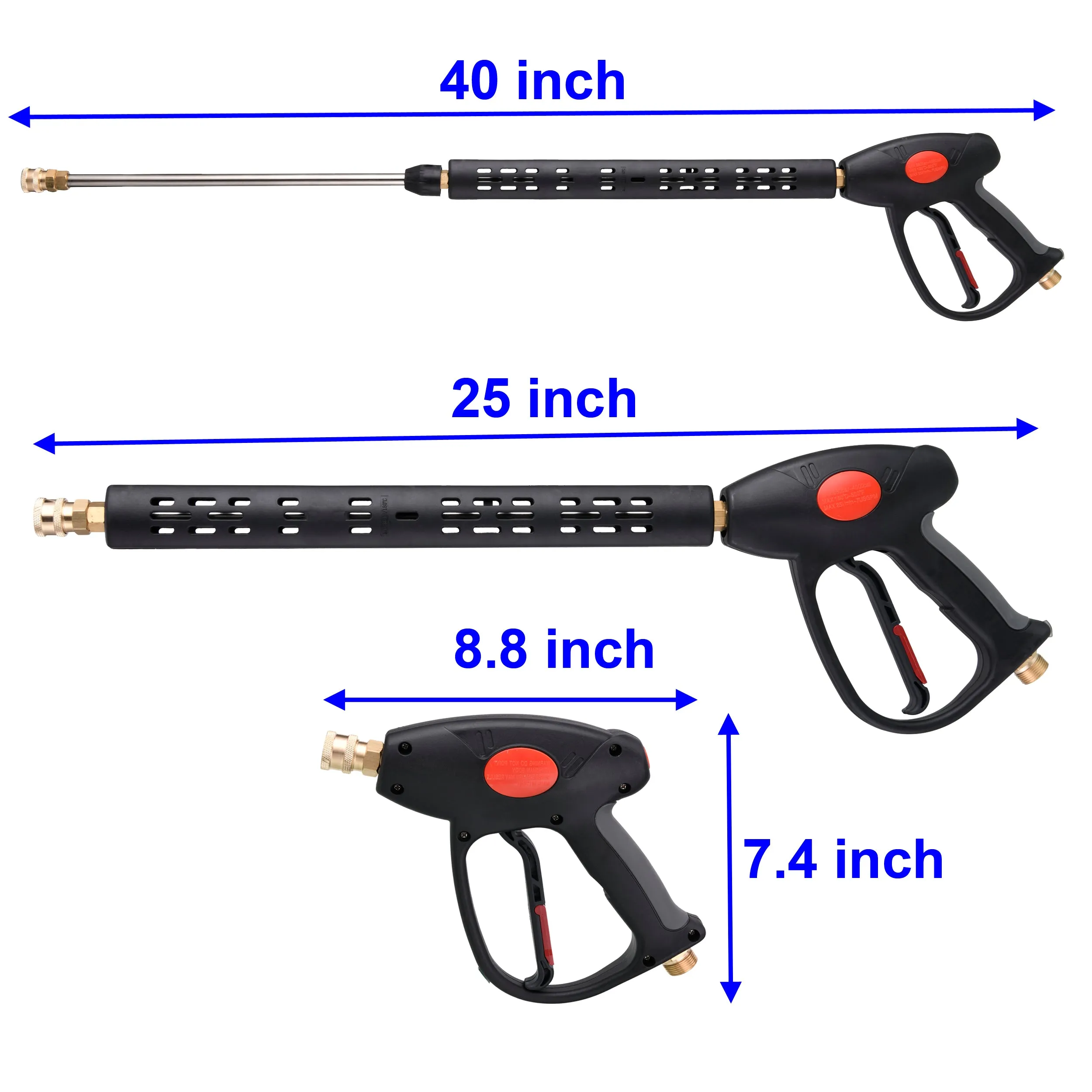 3-in-1 Short Long Trigger Gun Kit, Handle & Wand Extension, to M22 15mm Adapter, 5 Nozzle Tip Set, 4,000 PSI