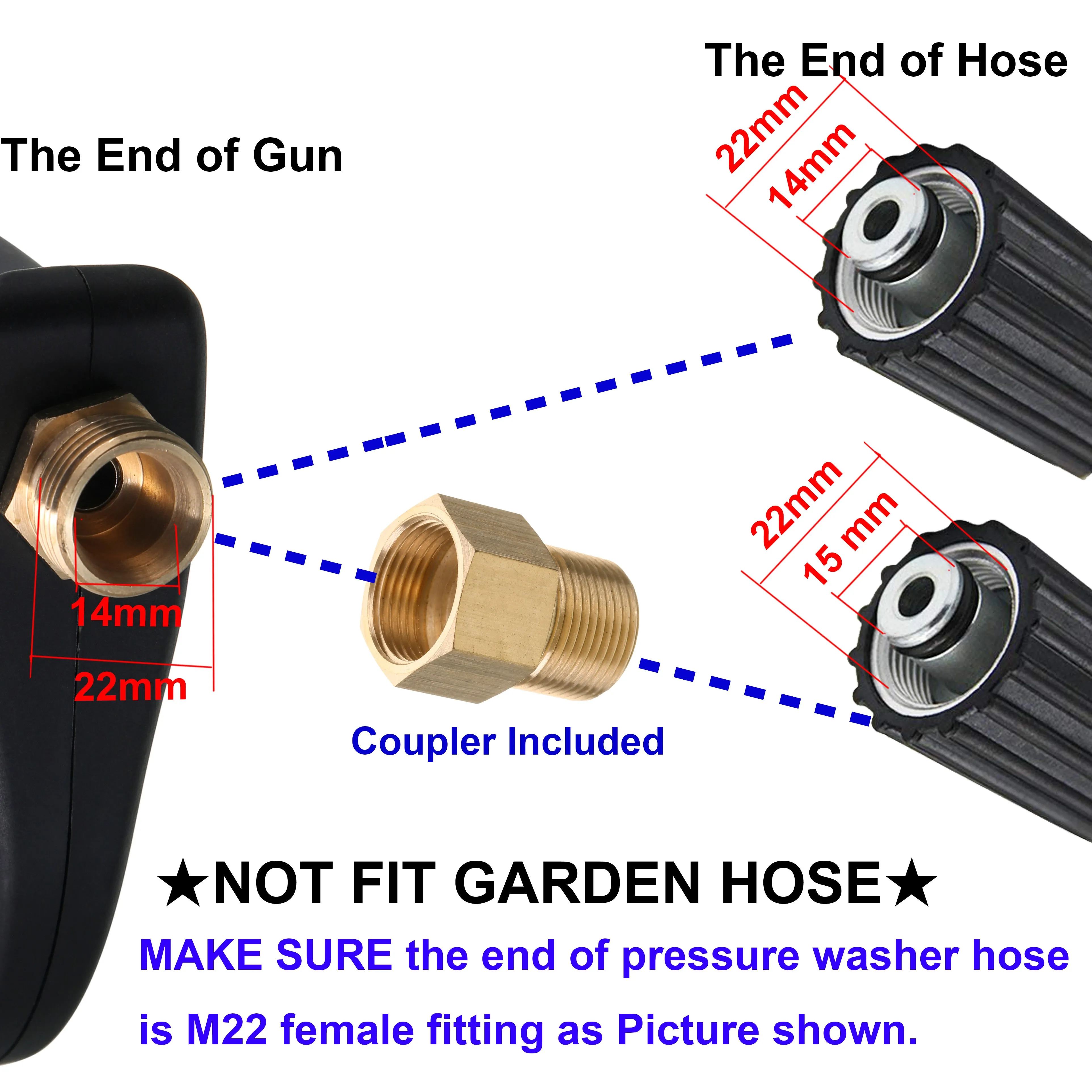 3-in-1 Short Long Trigger Gun Kit, Handle & Wand Extension, to M22 15mm Adapter, 5 Nozzle Tip Set, 4,000 PSI