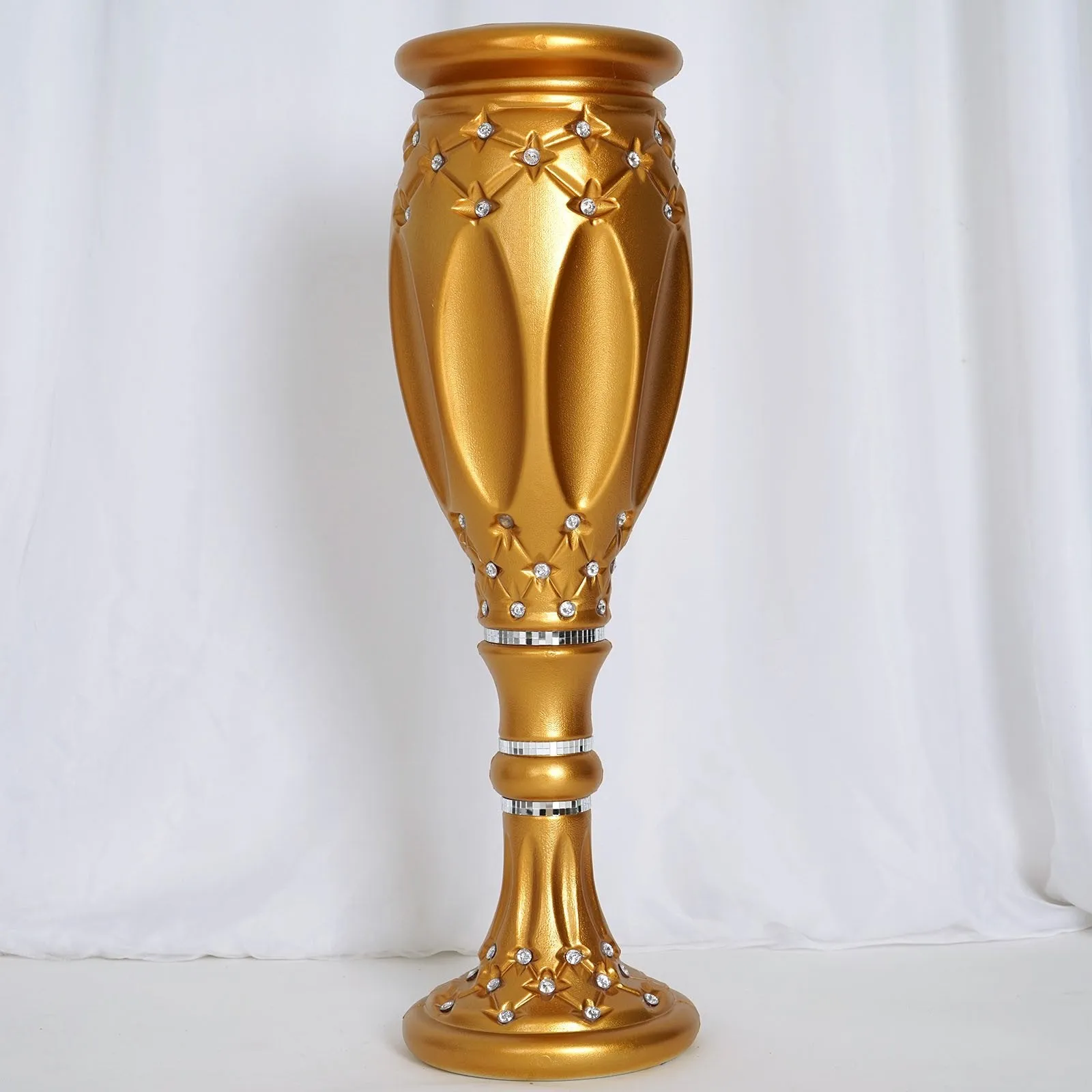 31" Tall Crystal Beaded Gold Wedding French Columns With Mirror Mosaic Party Event Decoration - 4PCS