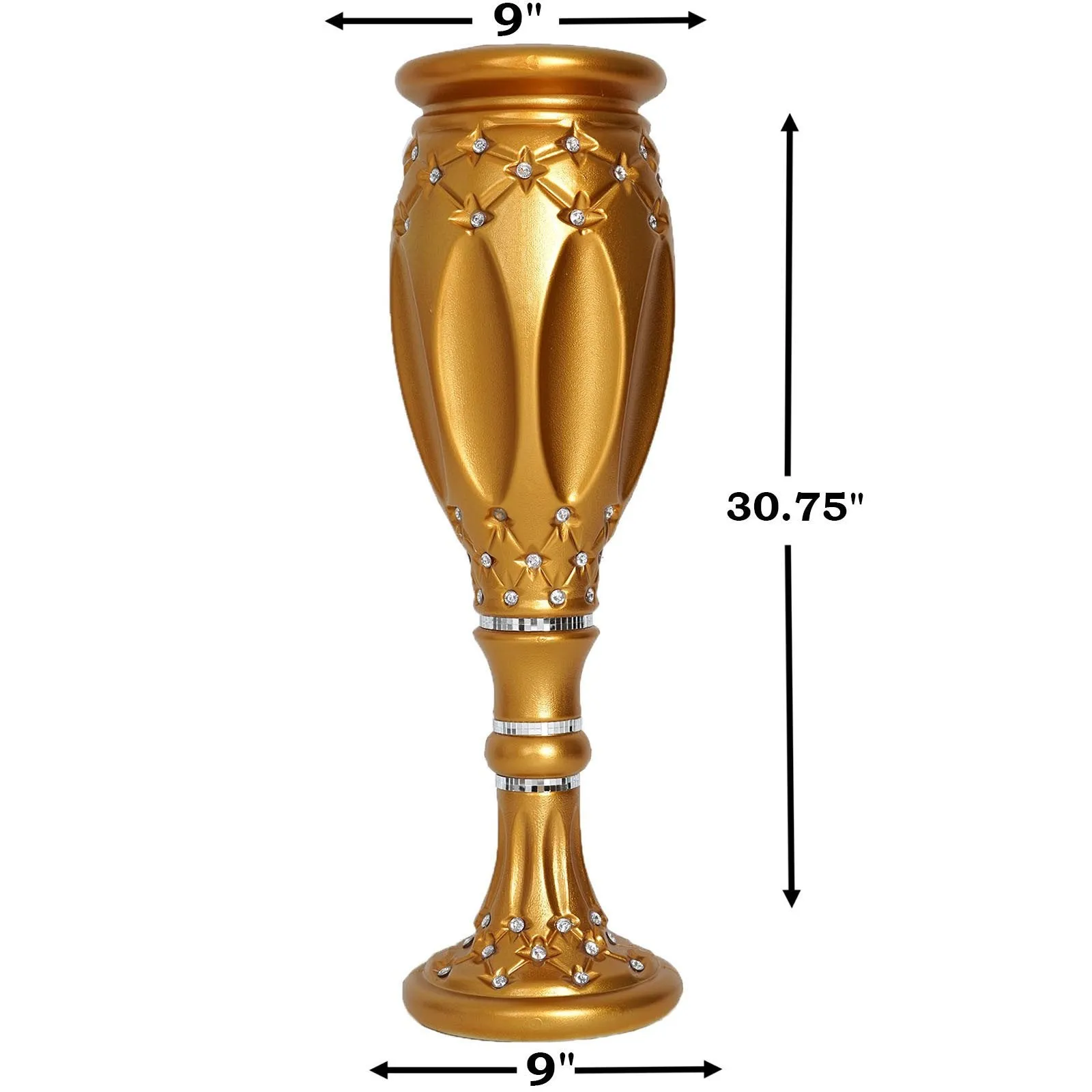 31" Tall Crystal Beaded Gold Wedding French Columns With Mirror Mosaic Party Event Decoration - 4PCS