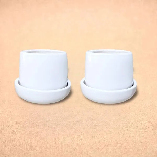 3.5 inch (8 cm) Jar Shape Round Ceramic Pot with Plate