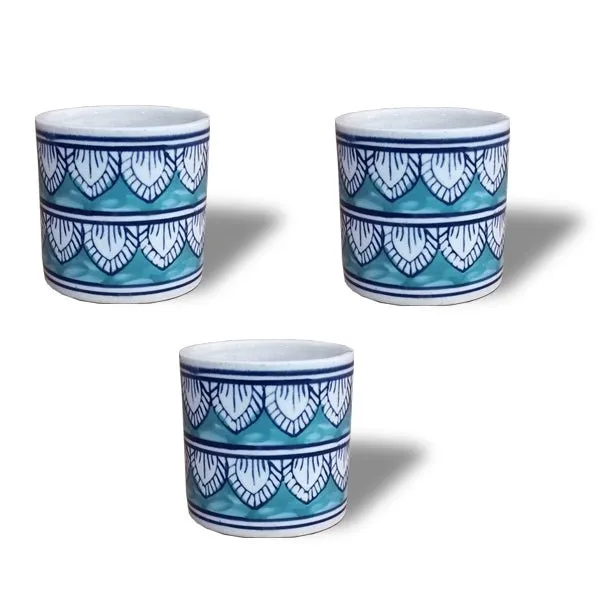 3.5 inch (8 cm) Leaf Design Cylindrical Ceramic Pot