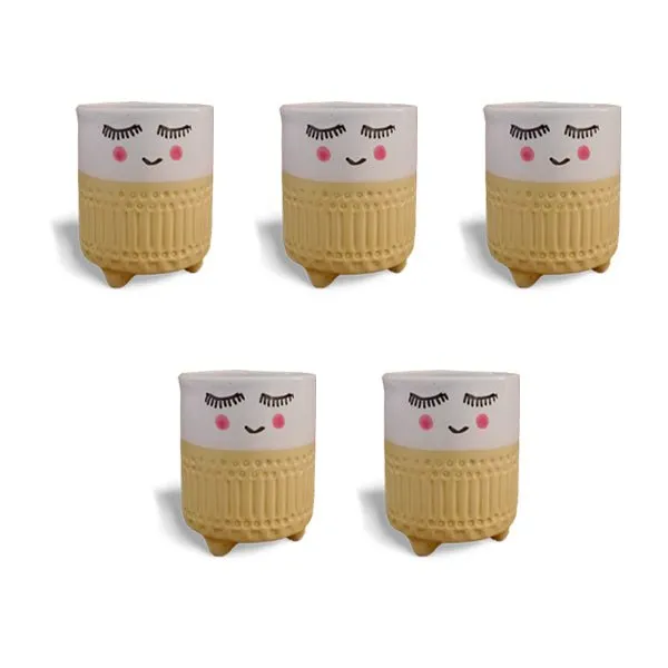 3.7 inch (9 cm) Cute Shy Girl Round Ceramic Pot