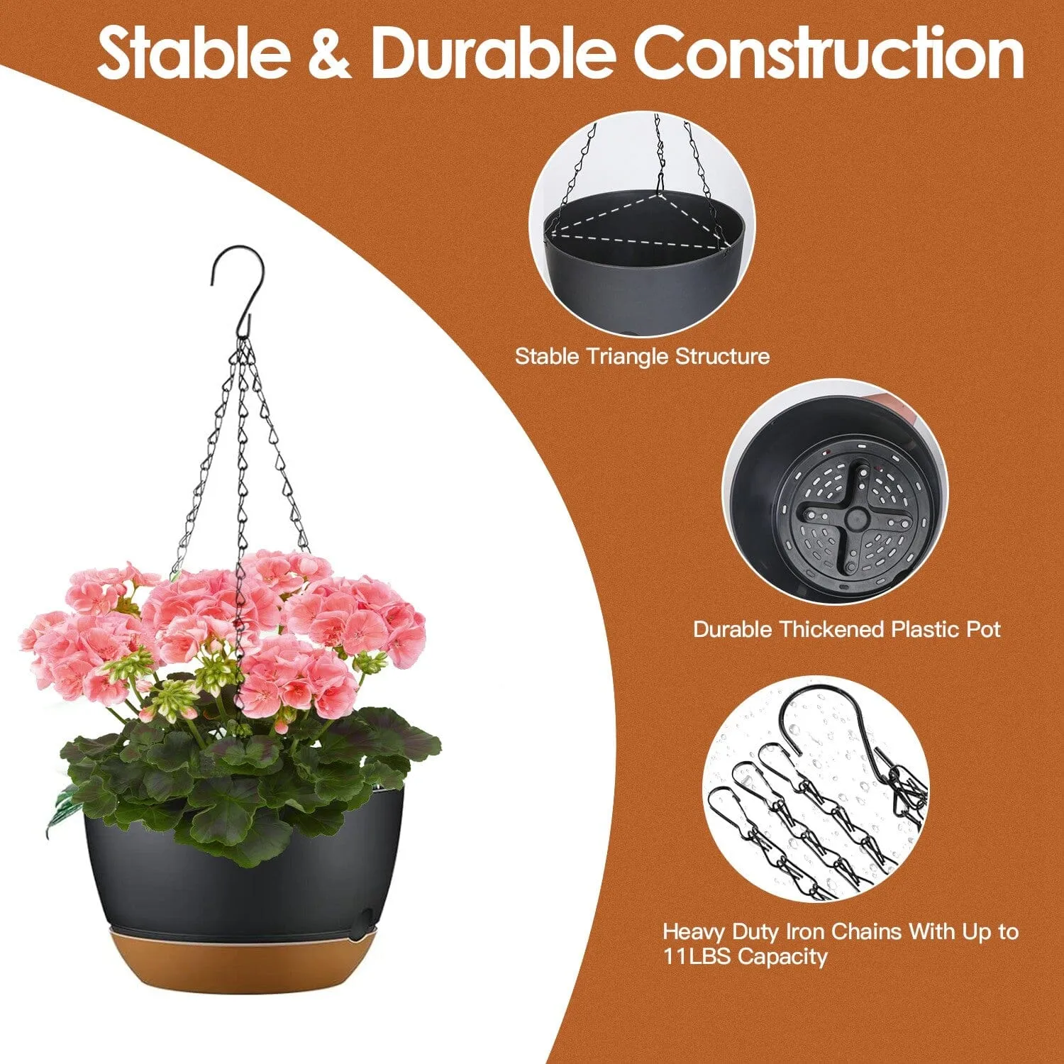 4-Piece: 9.64" Diameter Hanging Planter with Drainage Holes
