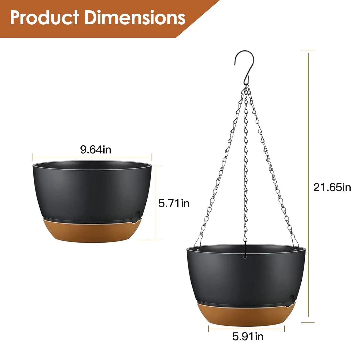 4-Piece: 9.64" Diameter Hanging Planter with Drainage Holes