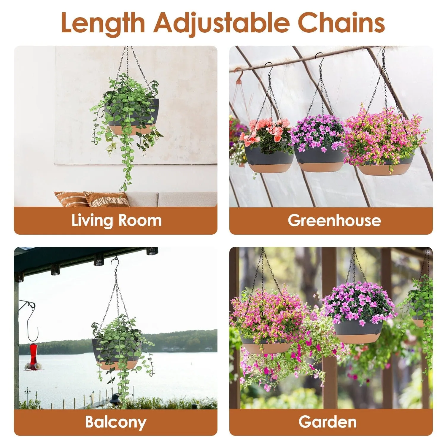 4-Piece: 9.64" Diameter Hanging Planter with Drainage Holes