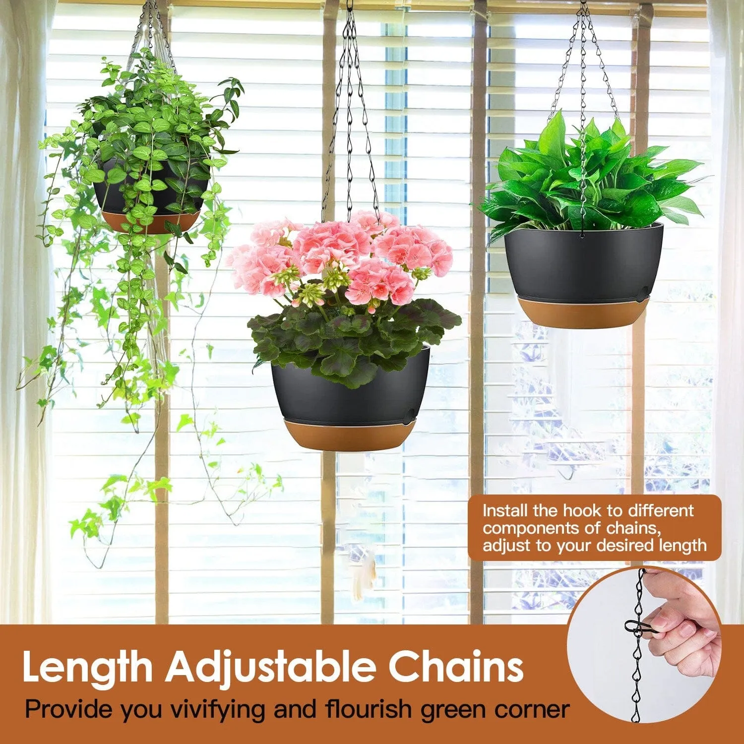 4-Piece: 9.64" Diameter Hanging Planter with Drainage Holes