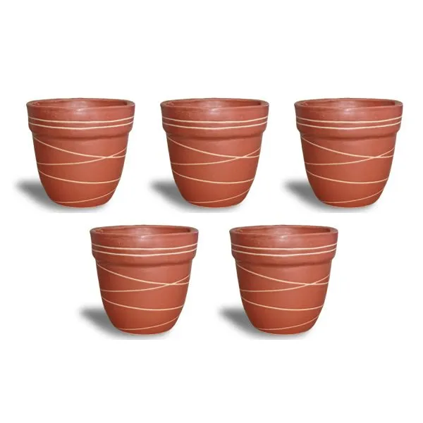 4.5 inch (11 cm) Thread Design Round Ceramic Pot with Rim