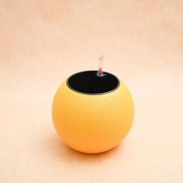 4.9 inch (12 cm) GW 01 Self Watering Round Plastic Planter (Yellow)