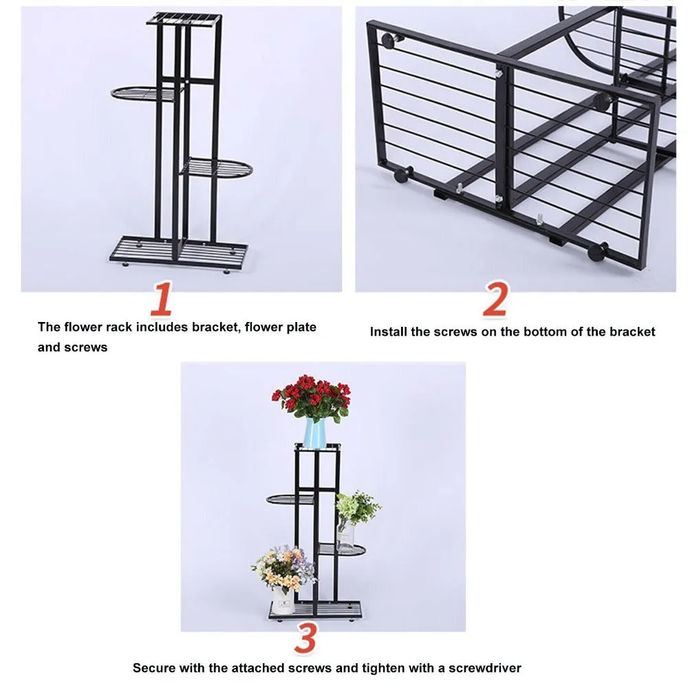 5 Pots Iron Flower Pot Stand for Garden Patio Decor