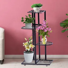 5 Pots Iron Flower Pot Stand for Garden Patio Decor