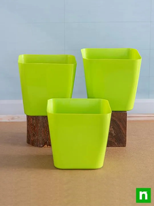 6.7 inch (17 cm) Square Plastic Planter with Rounded Edges (Green) (set of 3)