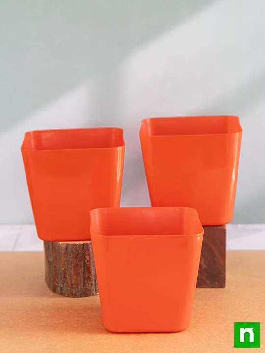 6.7 inch (17 cm) Square Plastic Planter with Rounded Edges (Red) (set of 3)