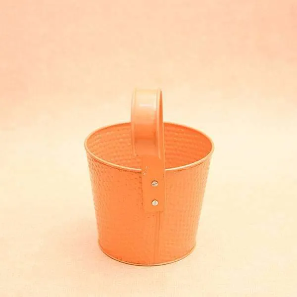 7 inch (18 cm) Dot Embossed Railing Round Metal Planter (Orange) (set of 3)