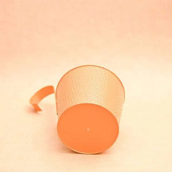 7 inch (18 cm) Dot Embossed Railing Round Metal Planter (Orange) (set of 3)