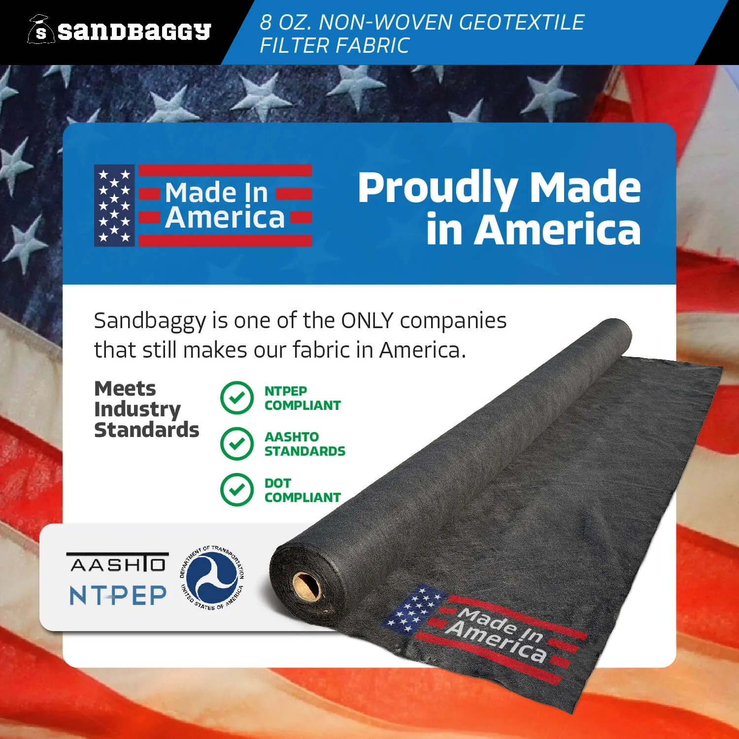 8 oz Non-Woven Geotextile Filter Fabric (300 ft) - Made in USA