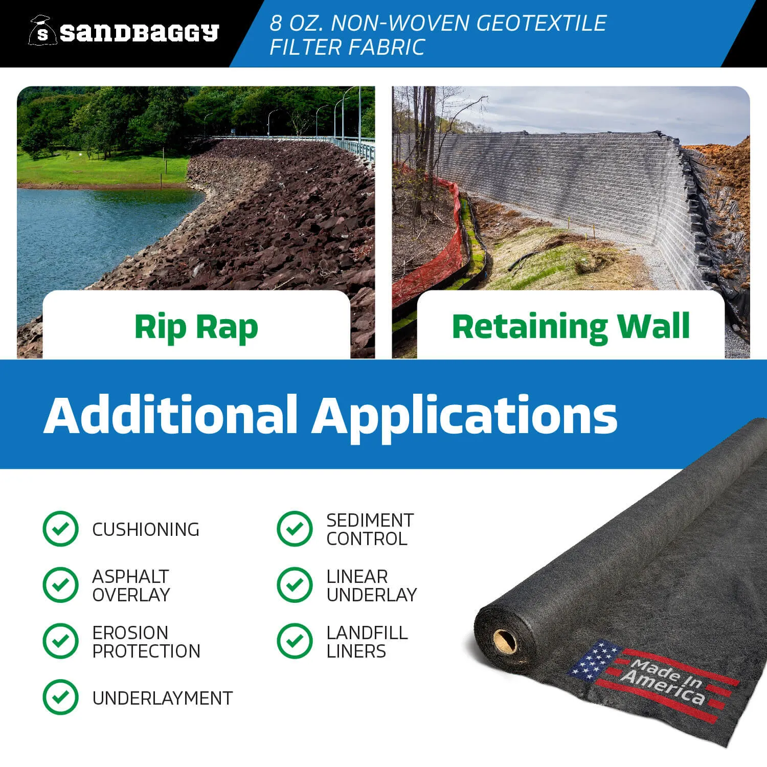 8 oz Non-Woven Geotextile Filter Fabric (300 ft) - Made in USA