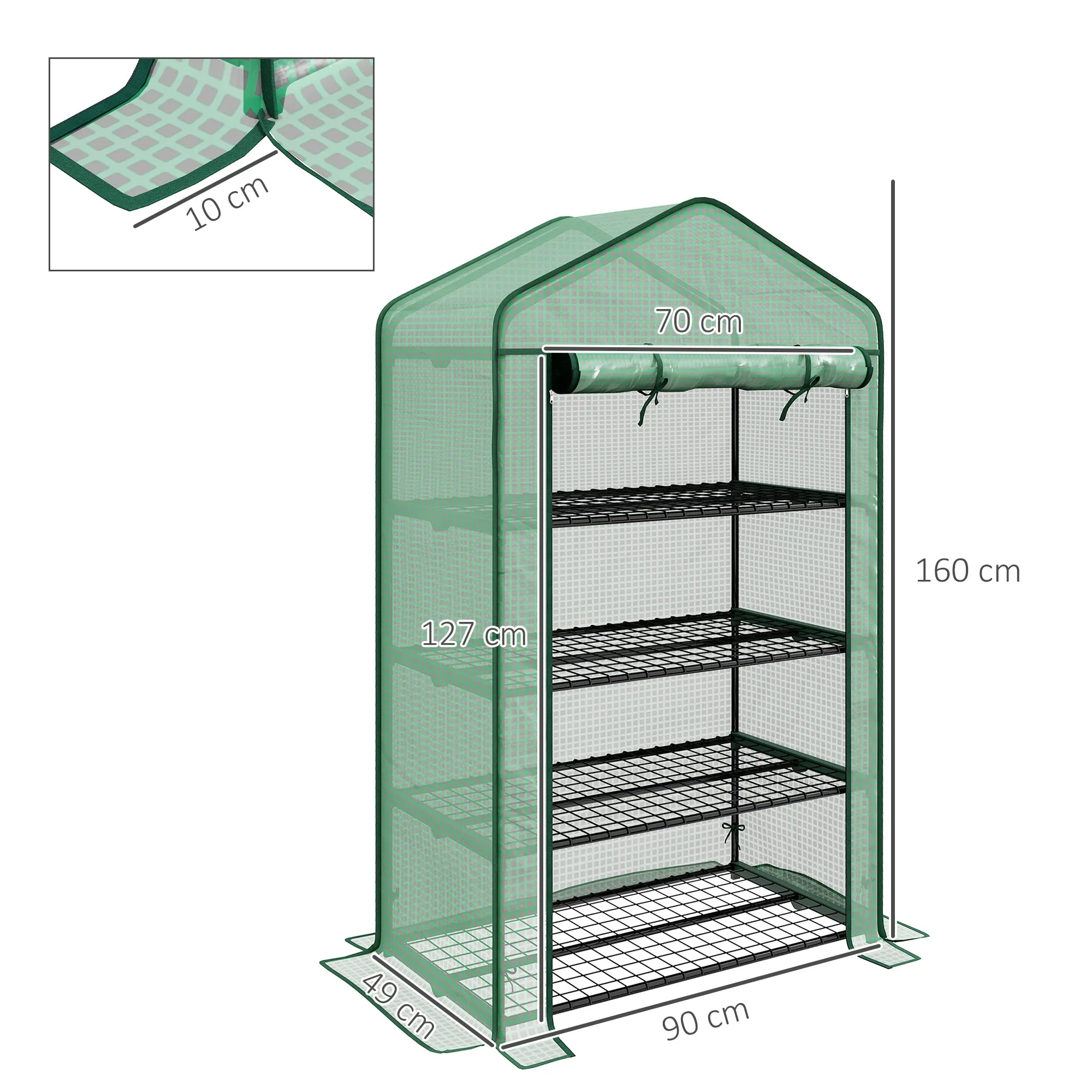 90 x 49 x 160cm Portable Mini Greenhouse with Shelves, Green