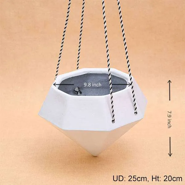 9.8 inch (25 cm) SML-015 Diamond Hanging Fiberglass Planter (White)