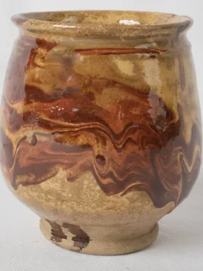 Antique French petit honey pot w/ beautiful marbleized glaze 5"