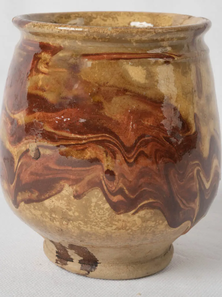 Antique French petit honey pot w/ beautiful marbleized glaze 5"